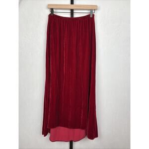 Bryn Walker Velvet Maxi Skirt Women's Medium Red Pull On Straight Bias Cut Hem